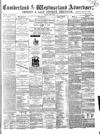 cover page of Cumberland and Westmorland Advertiser, and Penrith Literary Chronicle published on April 20, 1869