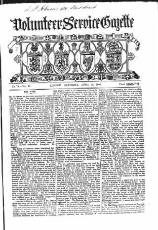 cover page of Volunteer Service Gazette and Military Dispatch published on April 20, 1861