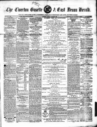 cover page of Tiverton Gazette (Mid-Devon Gazette) published on March 28, 1865