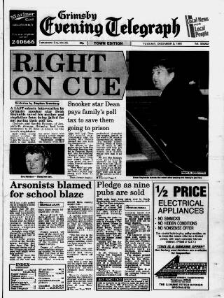 cover page of Grimsby Daily Telegraph published on December 3, 1991