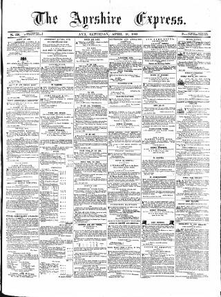 cover page of Ayrshire Express published on April 18, 1863
