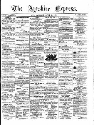 cover page of Ayrshire Express published on April 25, 1863