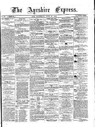 cover page of Ayrshire Express published on June 20, 1863