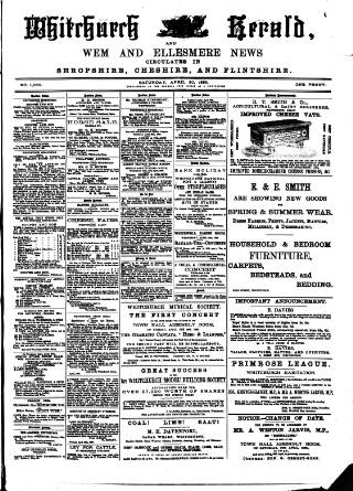 cover page of Whitchurch Herald published on April 20, 1889
