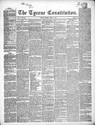cover page of Tyrone Constitution published on April 19, 1850