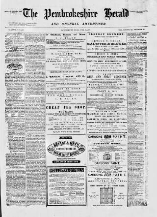 cover page of Pembrokeshire Herald published on April 28, 1871