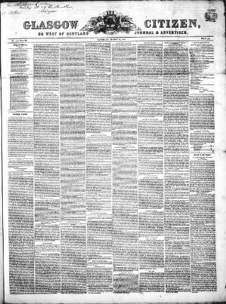 cover page of Glasgow Citizen published on March 29, 1845