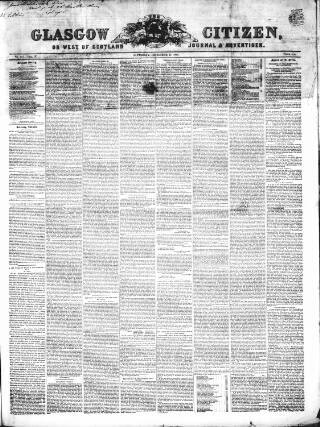 cover page of Glasgow Citizen published on December 27, 1845