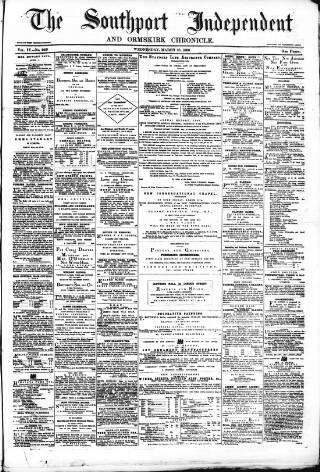 cover page of Southport Independent and Ormskirk Chronicle published on March 28, 1866