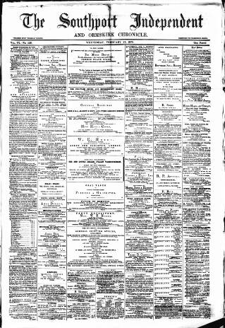 cover page of Southport Independent and Ormskirk Chronicle published on February 23, 1870
