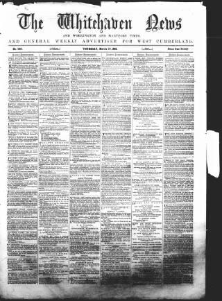 cover page of Whitehaven News published on March 28, 1861