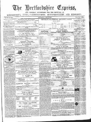 cover page of Hertfordshire Express published on June 10, 1865