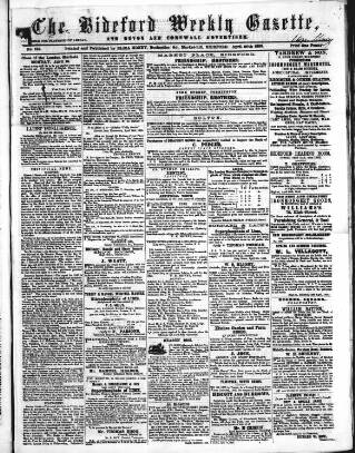 cover page of North Devon Gazette published on April 20, 1858