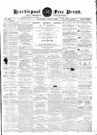 cover page of Hartlepool Free Press and General Advertiser published on April 7, 1860