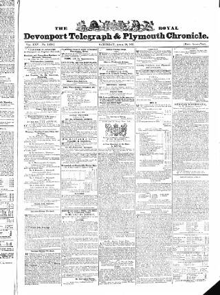 cover page of Royal Devonport Telegraph, and Plymouth Chronicle published on April 28, 1832