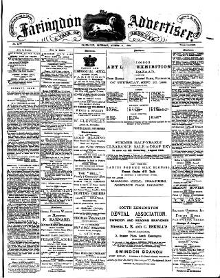 cover page of Faringdon Advertiser and Vale of the White Horse Gazette published on August 11, 1888