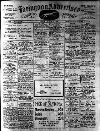 cover page of Faringdon Advertiser and Vale of the White Horse Gazette published on December 2, 1922