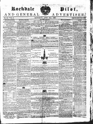 cover page of Rochdale Pilot, and General Advertiser published on April 24, 1858