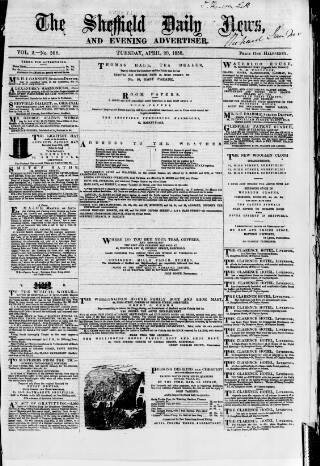 cover page of Sheffield Daily News published on April 20, 1858