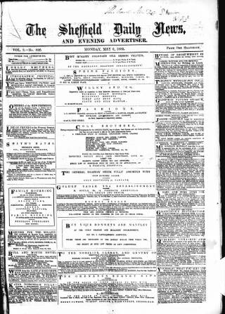 cover page of Sheffield Daily News published on May 2, 1859