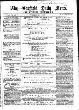 cover page of Sheffield Daily News published on May 3, 1859