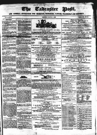 cover page of Tadcaster Post, and General Advertiser for Grimstone published on March 1, 1866