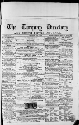 cover page of Torquay Directory and South Devon Journal published on March 2, 1864