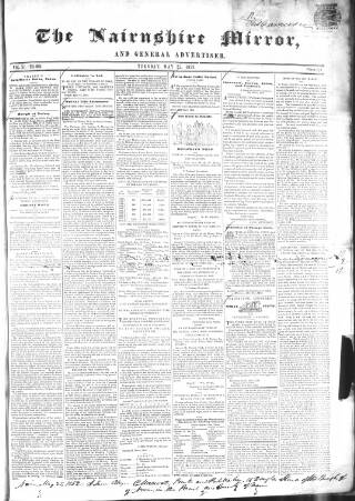 cover page of Nairnshire Mirror published on May 25, 1852