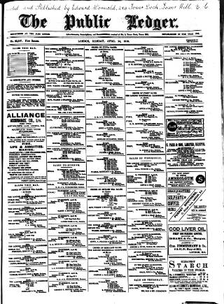 cover page of Public Ledger and Daily Advertiser published on April 25, 1910