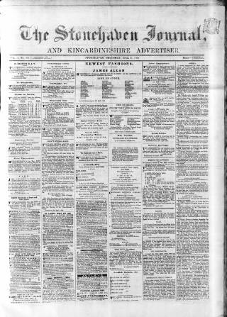 cover page of Stonehaven Journal published on April 24, 1862