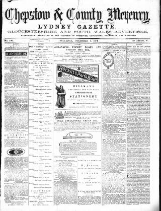 cover page of Chepstow & County Mercury published on December 5, 1874
