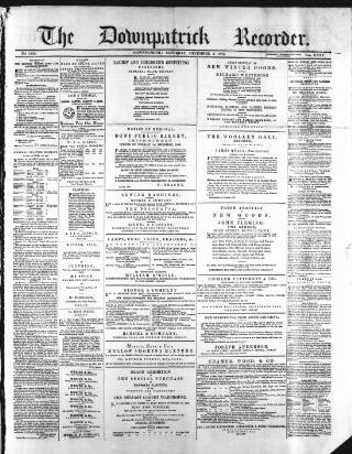 cover page of Downpatrick Recorder published on December 2, 1871