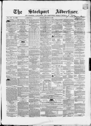 cover page of Stockport Advertiser and Guardian published on March 28, 1862