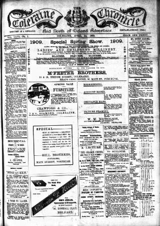 cover page of Coleraine Chronicle published on April 24, 1909
