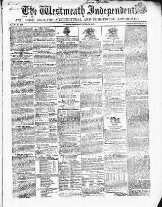 cover page of Westmeath Independent published on April 20, 1850