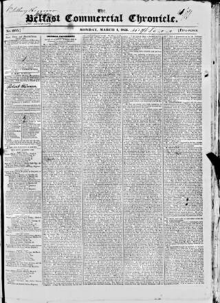 cover page of Belfast Commercial Chronicle published on March 1, 1824