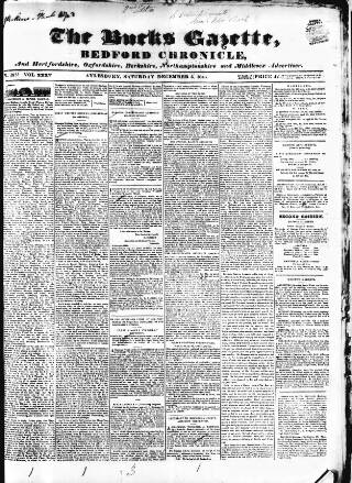 cover page of Bucks Gazette published on December 5, 1846