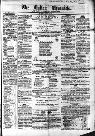 cover page of Bolton Chronicle published on August 13, 1853