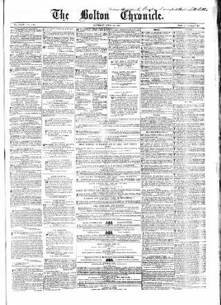 cover page of Bolton Chronicle published on April 24, 1858
