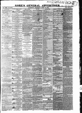 cover page of Gore's Liverpool General Advertiser published on April 19, 1855