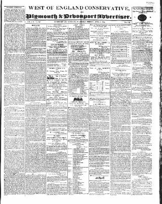 cover page of Western Courier, West of England Conservative, Plymouth and Devonport Advertiser published on April 24, 1844