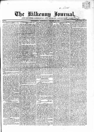 cover page of Kilkenny Journal, and Leinster Commercial and Literary Advertiser published on August 11, 1838