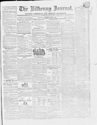 cover page of Kilkenny Journal, and Leinster Commercial and Literary Advertiser published on April 19, 1865