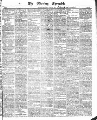 cover page of The Evening Chronicle published on April 26, 1837