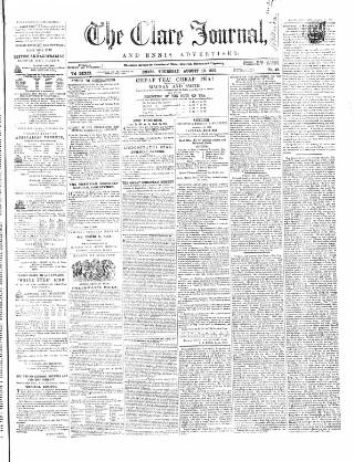 cover page of Clare Journal, and Ennis Advertiser published on August 13, 1857