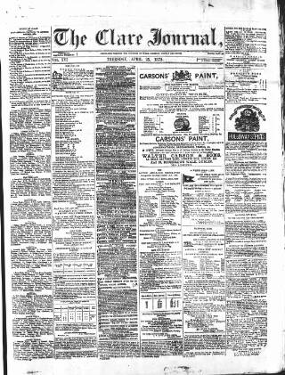 cover page of Clare Journal, and Ennis Advertiser published on April 25, 1872