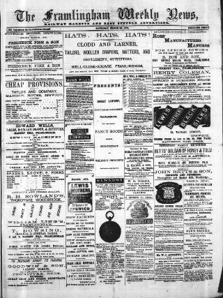 cover page of Framlingham Weekly News published on March 29, 1879