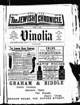 cover page of Jewish Chronicle published on April 3, 1896