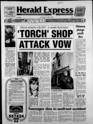 cover page of Torbay Express and South Devon Echo published on April 25, 1992