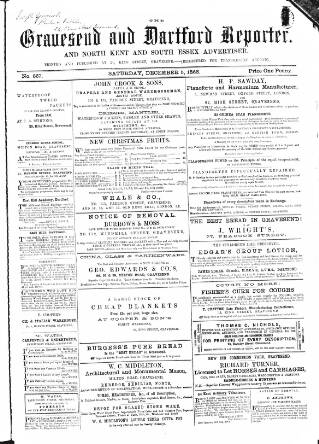 cover page of Gravesend Reporter, North Kent and South Essex Advertiser published on December 5, 1868